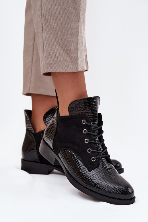 mit Lackeffekt Damenstiefel Mit Dekorationen Tłoczeniem sich Zuarm laufen Vinceza 16477 schZuarze Farbe