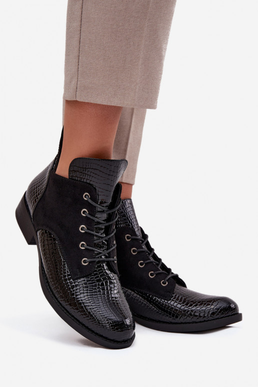 mit Lackeffekt Damenstiefel Mit Dekorationen Tłoczeniem sich Zuarm laufen Vinceza 16477 schZuarze Farbe