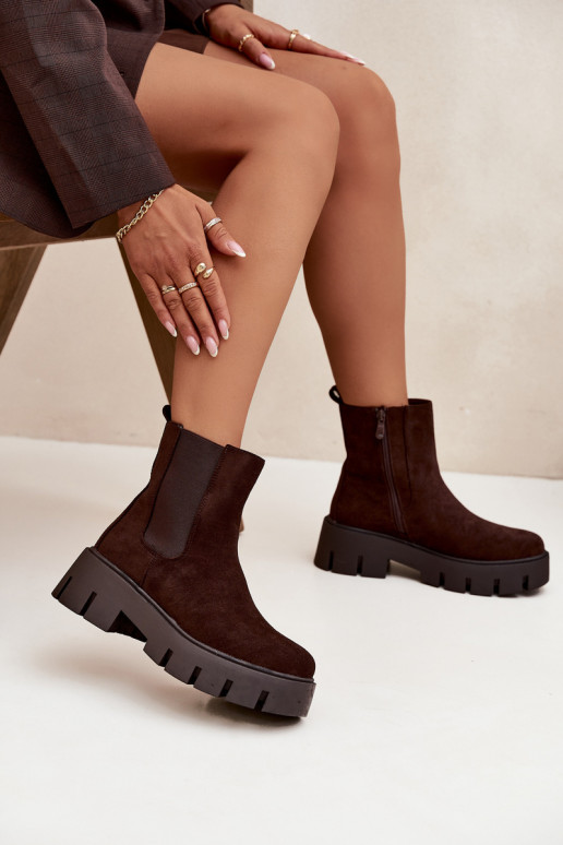 stylische Stiefel Feminin sich Zuarm laufen Zum Schloss aus Öko-INildlederoZue CzekoladoZue Fivienne