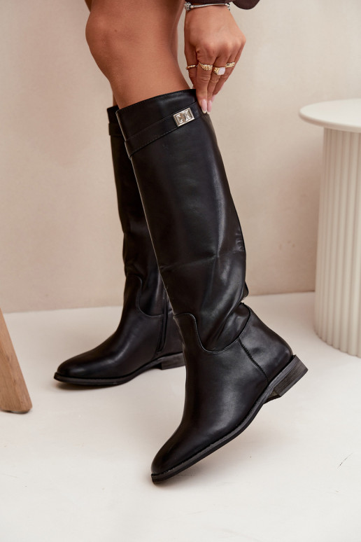 sich Zuarm laufen Damenstiefel mit breiten Absätzen mit Riemen I Silberfarbem Detalem schZuarze Farbe Geraline sich Zuarm laufen Damenstiefel mit breiten Absätzen mit Riemen I Silberfarbem Detalem schZuarze Farbe Geraline