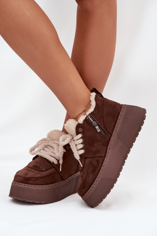 Schneestiefel Feminin mit einer Plattform mit Pelzmantel Typu Baranek braune Farbe Luma Schneestiefel Feminin mit einer Plattform mit Pelzmantel Typu Baranek braune Farbe Luma