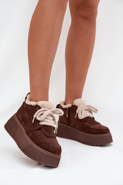 Schneestiefel Feminin mit einer Plattform mit Pelzmantel Typu Baranek braune Farbe Luma Schneestiefel Feminin mit einer Plattform mit Pelzmantel Typu Baranek braune Farbe Luma