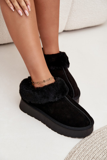 Leder-Sneaker aus Wildleder mit Fell in schwarzer Farbe Mivelle