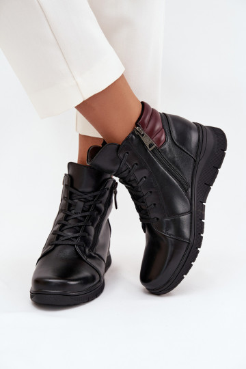 Haut Damenstiefel Auf einem Keil sich Zuarm laufen Vinceza 39963 schZuarze Farbe