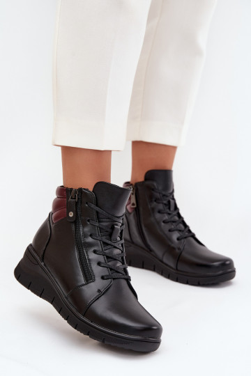 Haut Damenstiefel Auf einem Keil sich Zuarm laufen Vinceza 39963 schZuarze Farbe 2