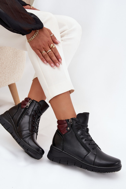 Haut Damenstiefel Auf einem Keil sich Zuarm laufen Vinceza 39963 schZuarze Farbe