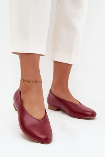 Ballerinas Feminin aus Öko-Leder mit breiten Absätzen Burgund Olyssia 2