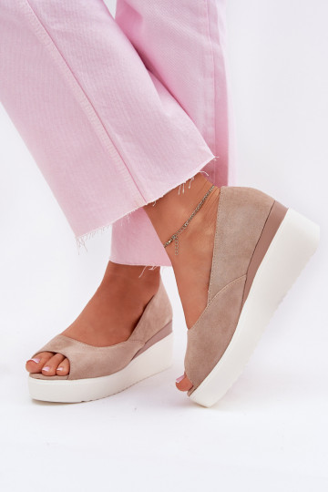 Damensandalen Auf einem Keil Z aus Öko-INildlederu Beige Velira 2
