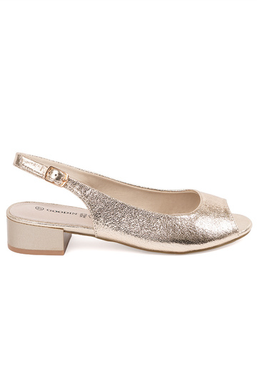 Goldene Sandalen mit niedrigem Absatz 2