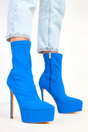 Ramla blaue satinierte Stiefeletten auf Absatz mit Plateau