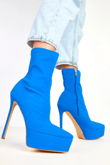 Ramla blaue satinierte Stiefeletten auf Absatz mit Plateau 2