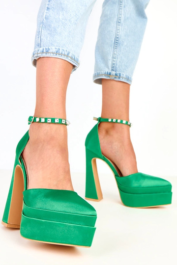 Tolani grüne High Heels auf Plateau mit Riemchen, verziert mit Steinen 2