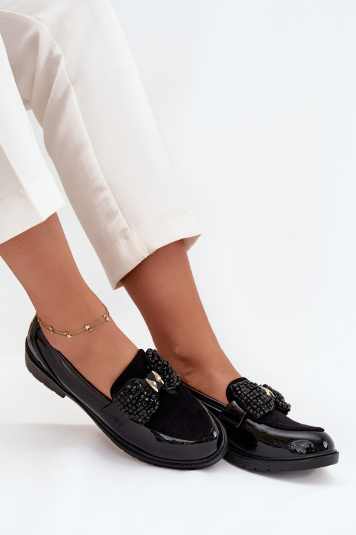 Lackierte Mokassins für Damen mit Schleifen S.Barski HY51-319 in Schwarz Lackierte Mokassins für Damen mit Schleifen S.Barski HY51-319 in Schwarz