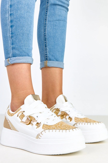 Sandfarbene Sneakers mit...