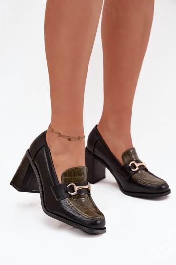 Damen Schuhe mit Absätzen und goldenen Details in Schwarz-Grün Novella 2