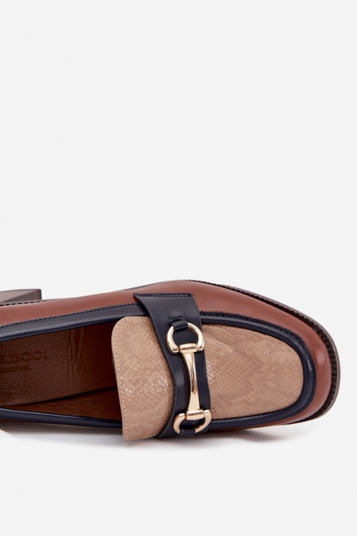 Schuhe Feminin mit Absätzen mit Aufdruck I goldene Farbem Detalem Beige-braune Farbe Novella Schuhe Feminin mit Absätzen mit Aufdruck I goldene Farbem Detalem Beige-braune Farbe Novella