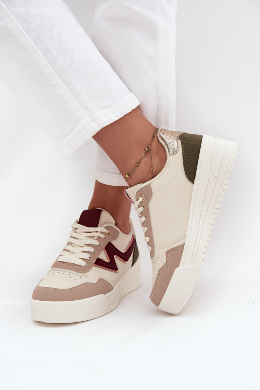 Sneakers Stilvollllschuhe Feminin mit einer Plattform mit goldenen Details Beige Zalvra Sneakers Stilvollllschuhe Feminin mit einer Plattform mit goldenen Details Beige Zalvra