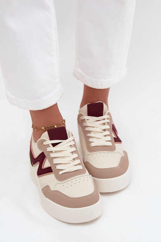 Sneakers Stilvollllschuhe Feminin mit einer Plattform mit goldenen Details Beige Zalvra Sneakers Stilvollllschuhe Feminin mit einer Plattform mit goldenen Details Beige Zalvra