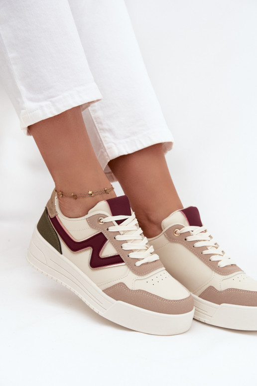 Sneakers Stilvollllschuhe Feminin mit einer Plattform mit goldenen Details Beige Zalvra Sneakers Stilvollllschuhe Feminin mit einer Plattform mit goldenen Details Beige Zalvra