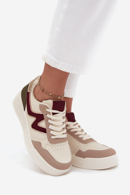 Sneakers Stilvollllschuhe Feminin mit einer Plattform mit goldenen Details Beige Zalvra Sneakers Stilvollllschuhe Feminin mit einer Plattform mit goldenen Details Beige Zalvra