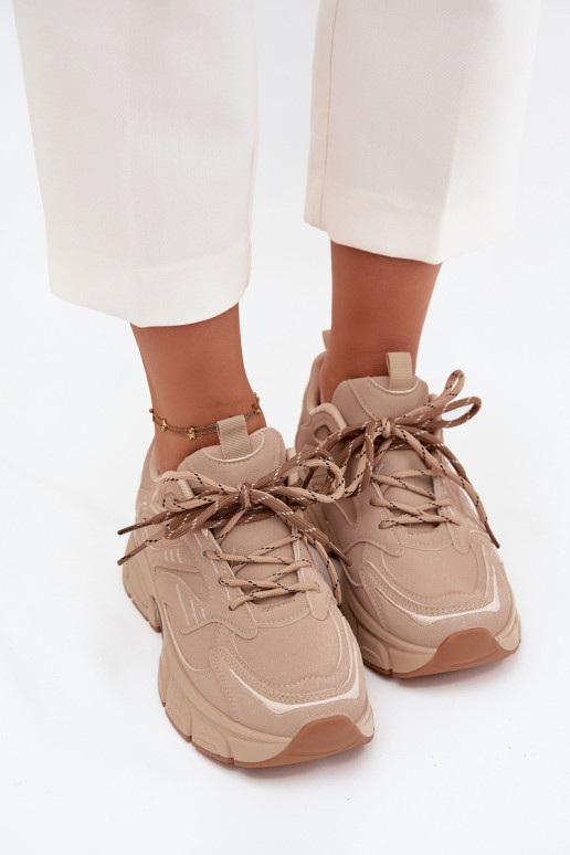 Turnschuhe Sneakers Stilvollllschuhe FemininPodZuójnym Schnürungm Beige Annelie