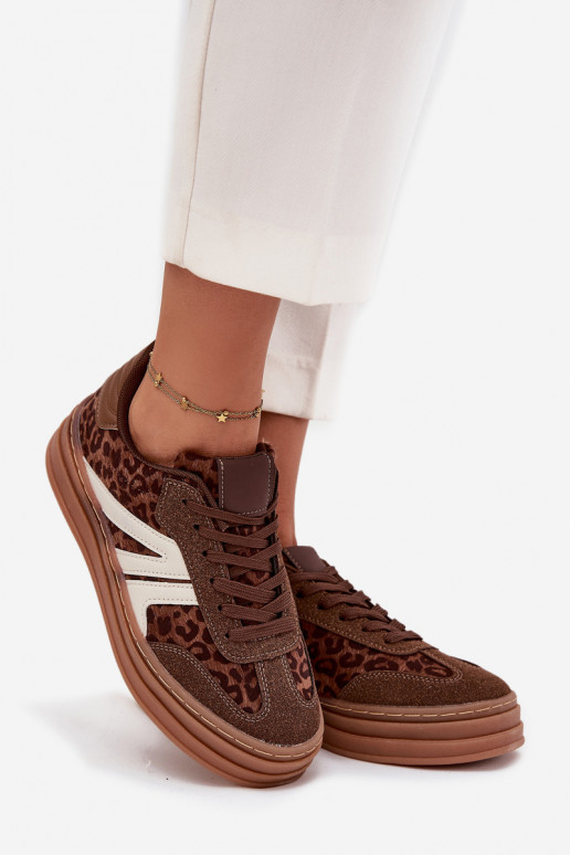 Sneakers Stilvollllschuhe Feminin mit einer Plattform mit Leopardenfellmuster braune Farbe Skye