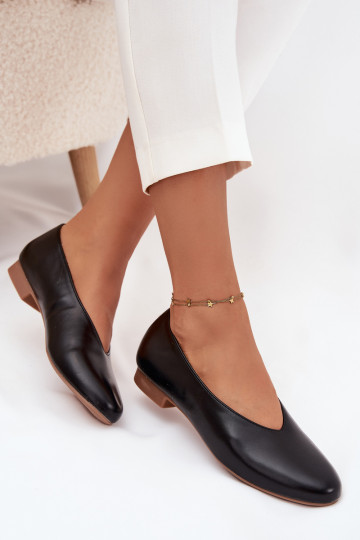 Ballerinas Feminin aus Öko-Leder mit breiten Absätzen schZuarze Farbe Olyssia