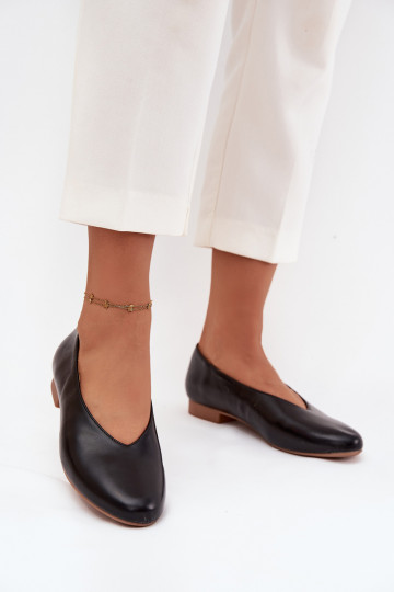 Ballerinas Feminin aus Öko-Leder mit breiten Absätzen schZuarze Farbe Olyssia 2