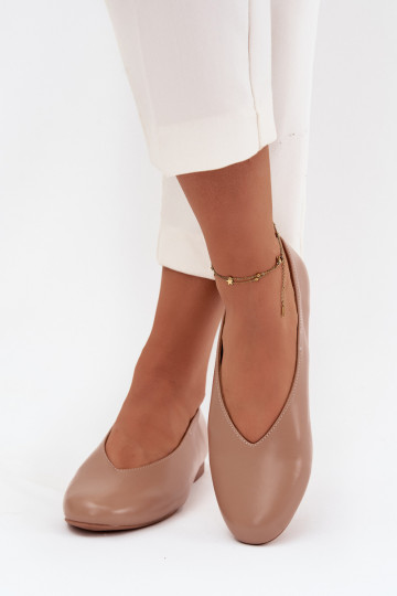 Ballerinas Feminin aus Öko-Leder mit breiten Absätzen Beige Olyssia