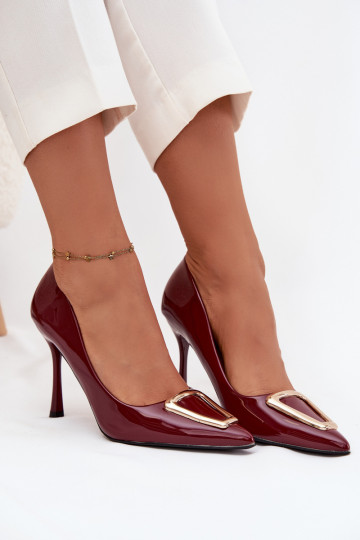 mit Lackeffekt hochhackige Schuhe Ze goldene Farbem Detalem Burgund Paivelle