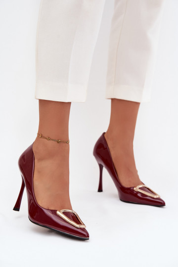 mit Lackeffekt hochhackige Schuhe Ze goldene Farbem Detalem Burgund Paivelle 2