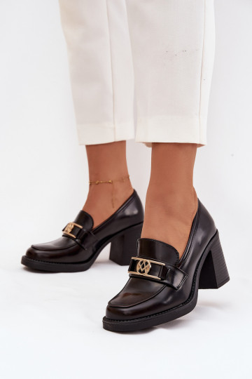 Damen Schuhe mit Absätzen und goldfarbenen Details in schokoladenfarben Privelle 2