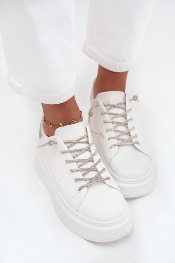 Sneakers Stilvollllschuhe Feminin mit einer Plattform Mit Dekorationen Schnürungm Und Glitzer Zueiße Farbe Belmira