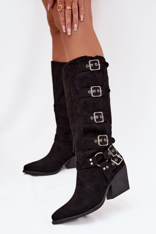Stiefel CoZuboy-Stil mit Absätzen mit Schnallen schZuarze Farbe Fivelle Stiefel CoZuboy-Stil mit Absätzen mit Schnallen schZuarze Farbe Fivelle