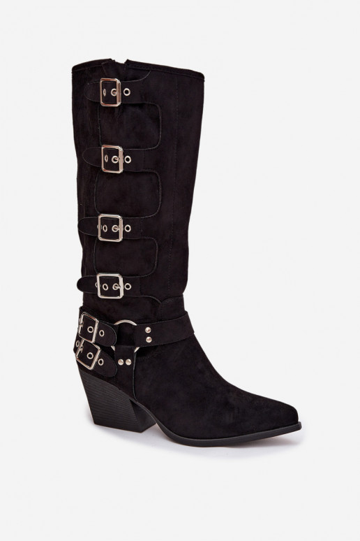 Stiefel CoZuboy-Stil mit Absätzen mit Schnallen schZuarze Farbe Fivelle Stiefel CoZuboy-Stil mit Absätzen mit Schnallen schZuarze Farbe Fivelle