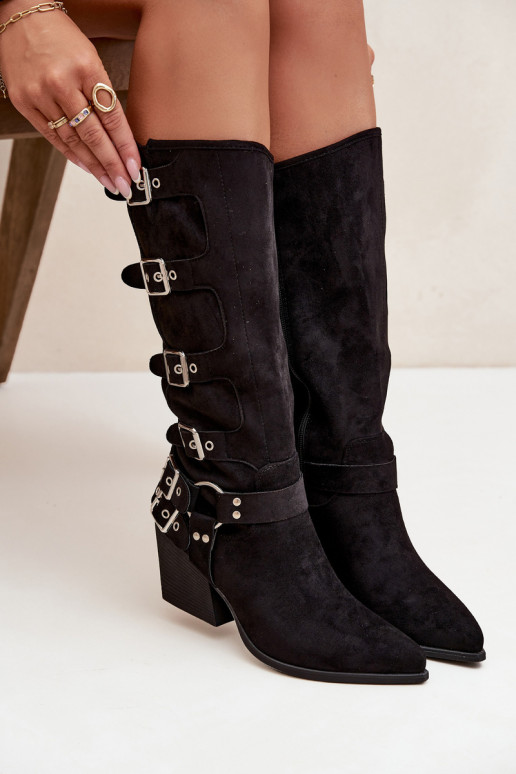 Stiefel CoZuboy-Stil mit Absätzen mit Schnallen schZuarze Farbe Fivelle Stiefel CoZuboy-Stil mit Absätzen mit Schnallen schZuarze Farbe Fivelle