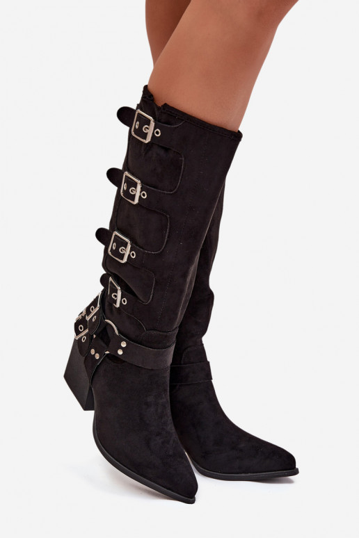 Stiefel CoZuboy-Stil mit Absätzen mit Schnallen schZuarze Farbe Fivelle Stiefel CoZuboy-Stil mit Absätzen mit Schnallen schZuarze Farbe Fivelle