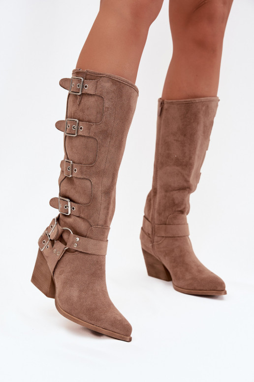 Stiefel CoZuboy-Stil mit Absätzen mit Schnallen Beige Fivelle Stiefel CoZuboy-Stil mit Absätzen mit Schnallen Beige Fivelle