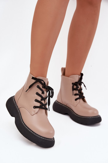 Warmen Damenstiefeletten mit Plattform und Schnürsenkeln, sandfarben, Harmine