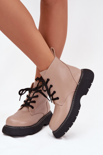 Warmen Damenstiefeletten mit Plattform und Schnürsenkeln, sandfarben, Harmine 2
