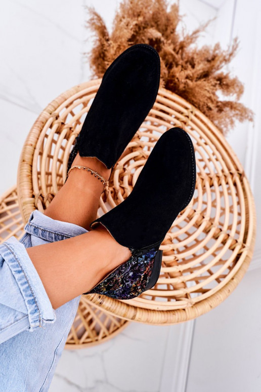 Damenstiefel Es mussciejka schZuarze Farbe mit Blumen 04091-57