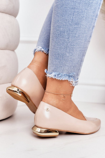 Beige Mokassins mit goldenen Absätzen Laura Messi 2013 2