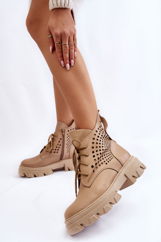 Haut hohe Reitstiefel mit durchbrochenen Elementen Beige Abilene