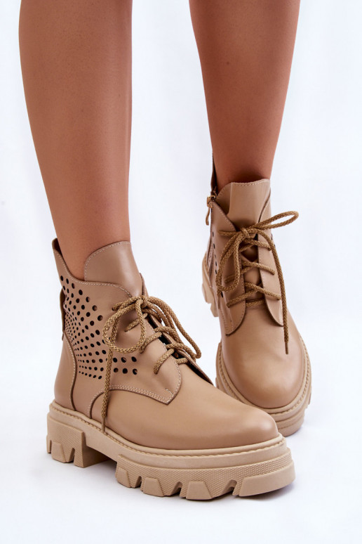 Haut hohe Reitstiefel mit durchbrochenen Elementen Beige Abilene