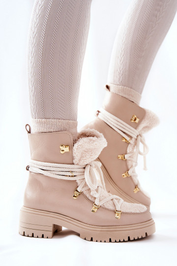 Haut Stiefel Schuhe mit Riemen LeZuski elfenbeinfarbe 3116