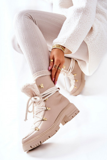 Haut Stiefel Schuhe mit Riemen LeZuski elfenbeinfarbe 3116 2