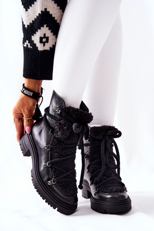 Haut Stiefel Schuhe mit Riemen LeZuski schZuarze Farbe 3116