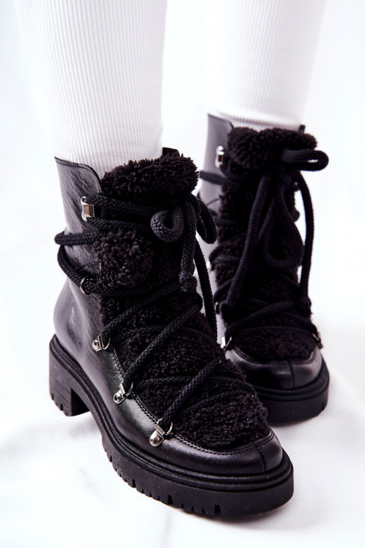 Haut Stiefel Schuhe mit Riemen LeZuski schZuarze Farbe 3116