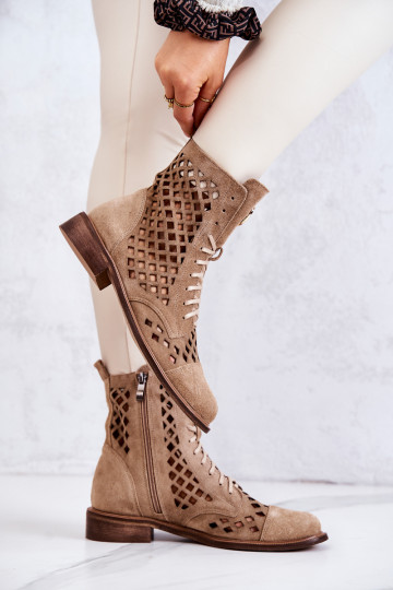 Zazoo 2695 mit durchbrochenen Elementen Haut Stiefel braune Farbe 2