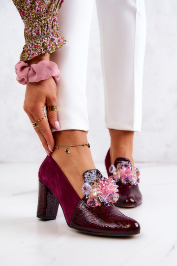 aus INildleder mit Schlangenhautimitat Schuhe mit Ornamenten Burgund Es mussllory